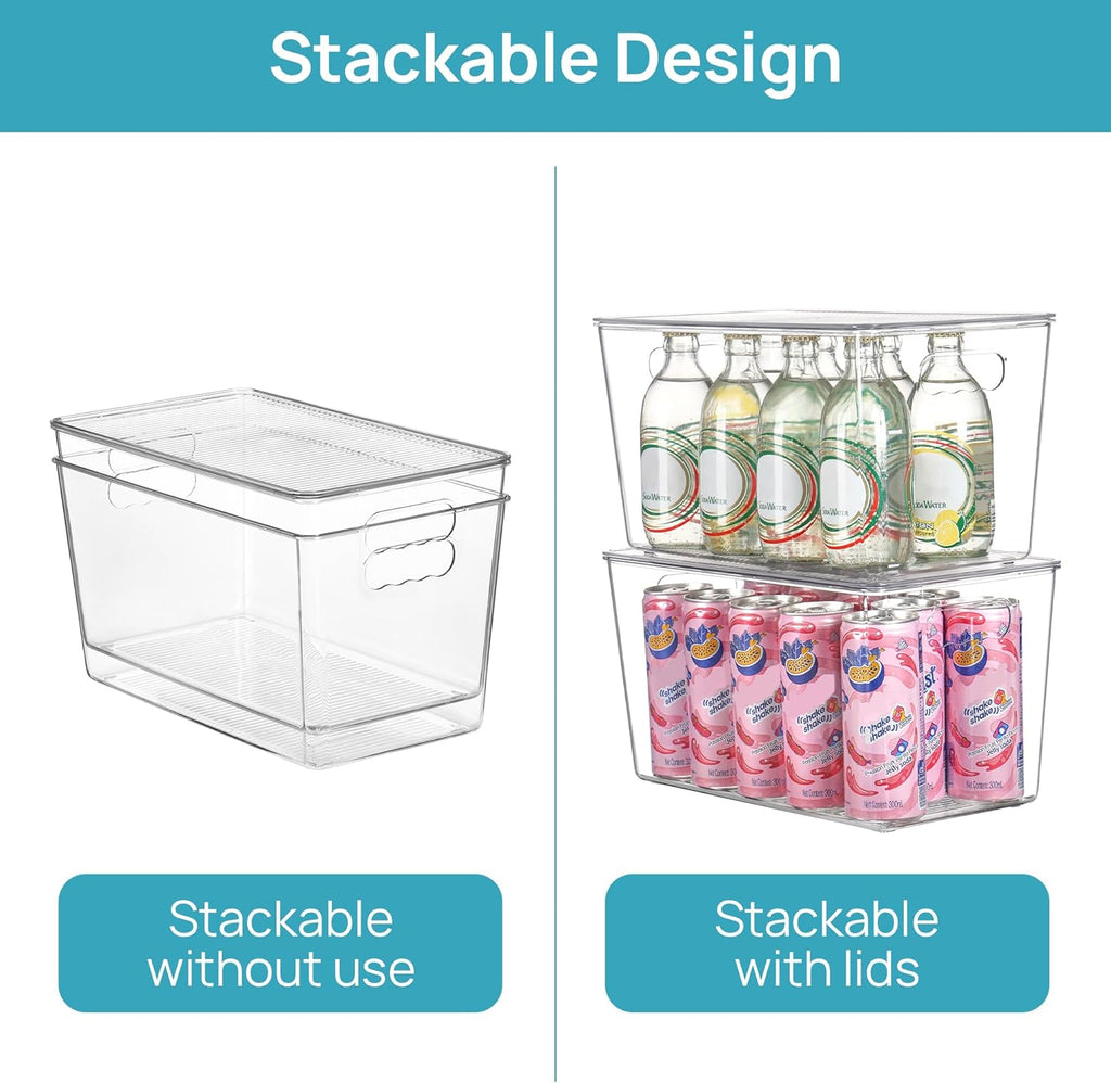 Vtopmart 6 Pack Clear Stackable Storage Bins with Lids,XLarge Plastic Containers with Handle for Pantry Organizer and Storage,Perfect for Kitchen,Fridge,Cabinet, Closet,Bathroom Organization