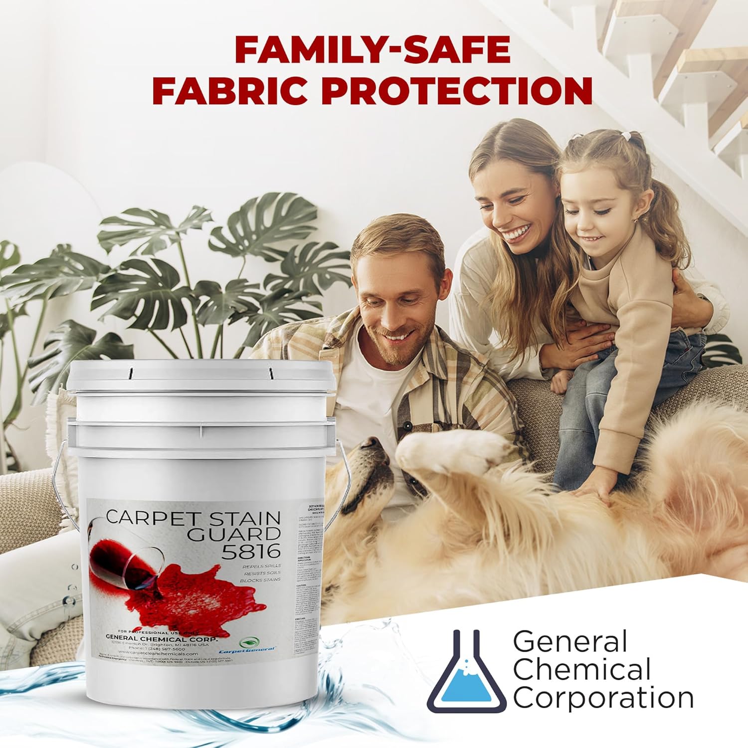 General Chemical Stain Shield Spray - Safe Fabric Protector Spritz and Stain Guard 5816 for Upholstery, Carpets, Rugs, Drapes & More - Impermeable Protectant Spray for Outdoor & Indoor Use - 5 Gallon