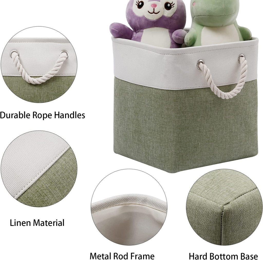 Cube Storage Bins, Collapsible Fabric Storage Cubes Bins, 11 Inch Cube Storage Bins with Handles, Foldable Storage Cubes (White/Green, 6Pack)