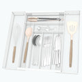 Silverware Organizer Metal Mesh, Large Drawer Organizer, Utensil Cutlery Tray for kitchen drawers, Expandable Flatware Organizer with 8 Compartment White 11.6"~20" x 17.3"