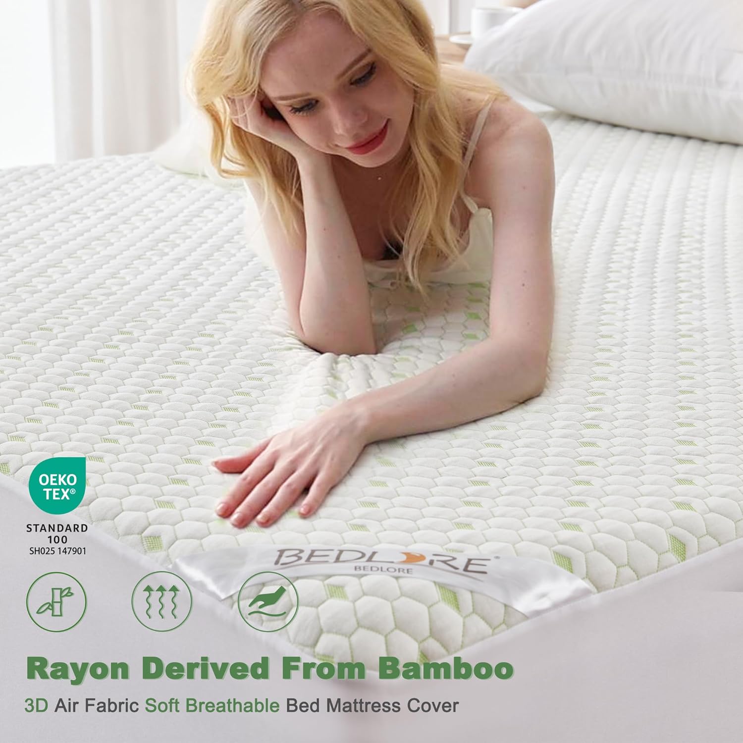 Waterproof Mattress Protector, California King Size Mattress Pad Fitted 6"-18" Deep Pocket, 3D Air Fabric Bed Mattress Cover Noiseless Washable for Home, Bedroom, Hotel