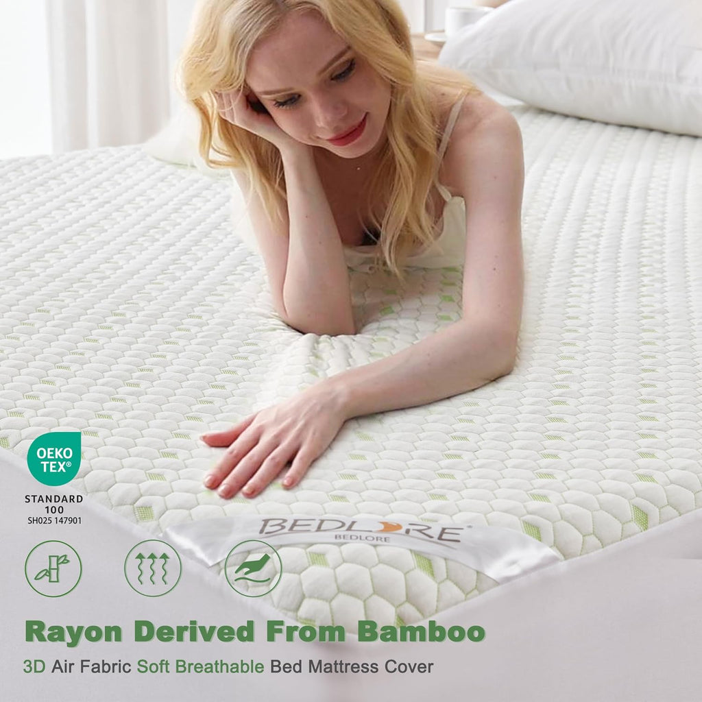 Waterproof Mattress Protector, King Size Mattress Pad Fitted 6"-18" Deep Pocket, 3D Air Fabric Breathable Bed Mattress Cover Noiseless Washable for Home, Bedroom, Hotel
