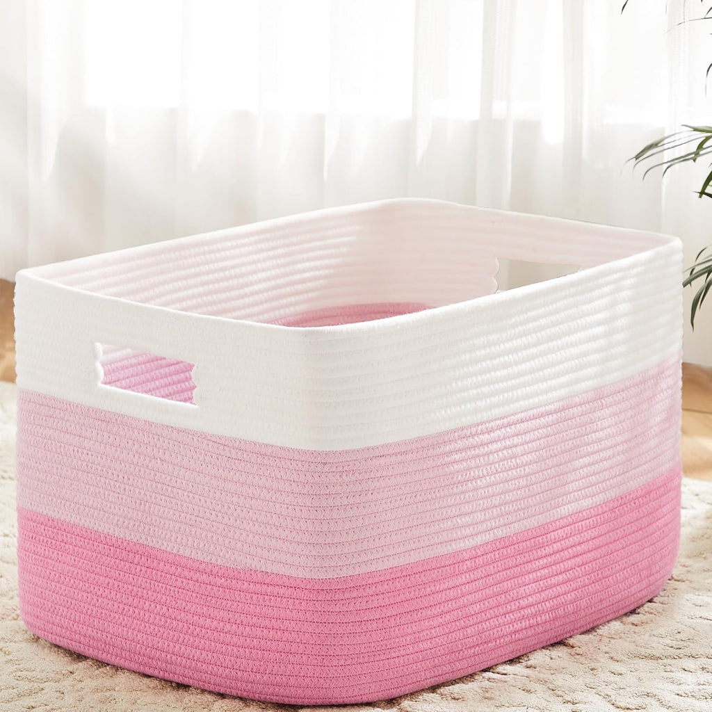 Blanket Basket,Rectangle Woven Baskets for Storage,65L Laundry Basket for Decorative Nursery Blanket,Toys,Dirty Clothes and Magazine in Shelves,Baby Room,and Living Room