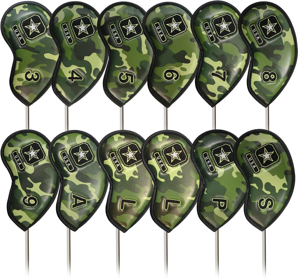 FINGER TEN Premium Synthetic Leather Stylish Iron & Wedge Golf Head Covers Value 12 Piece Set, Embroidered Labels & Fits Most Clubs Gift Set, Travel Protection Accessories