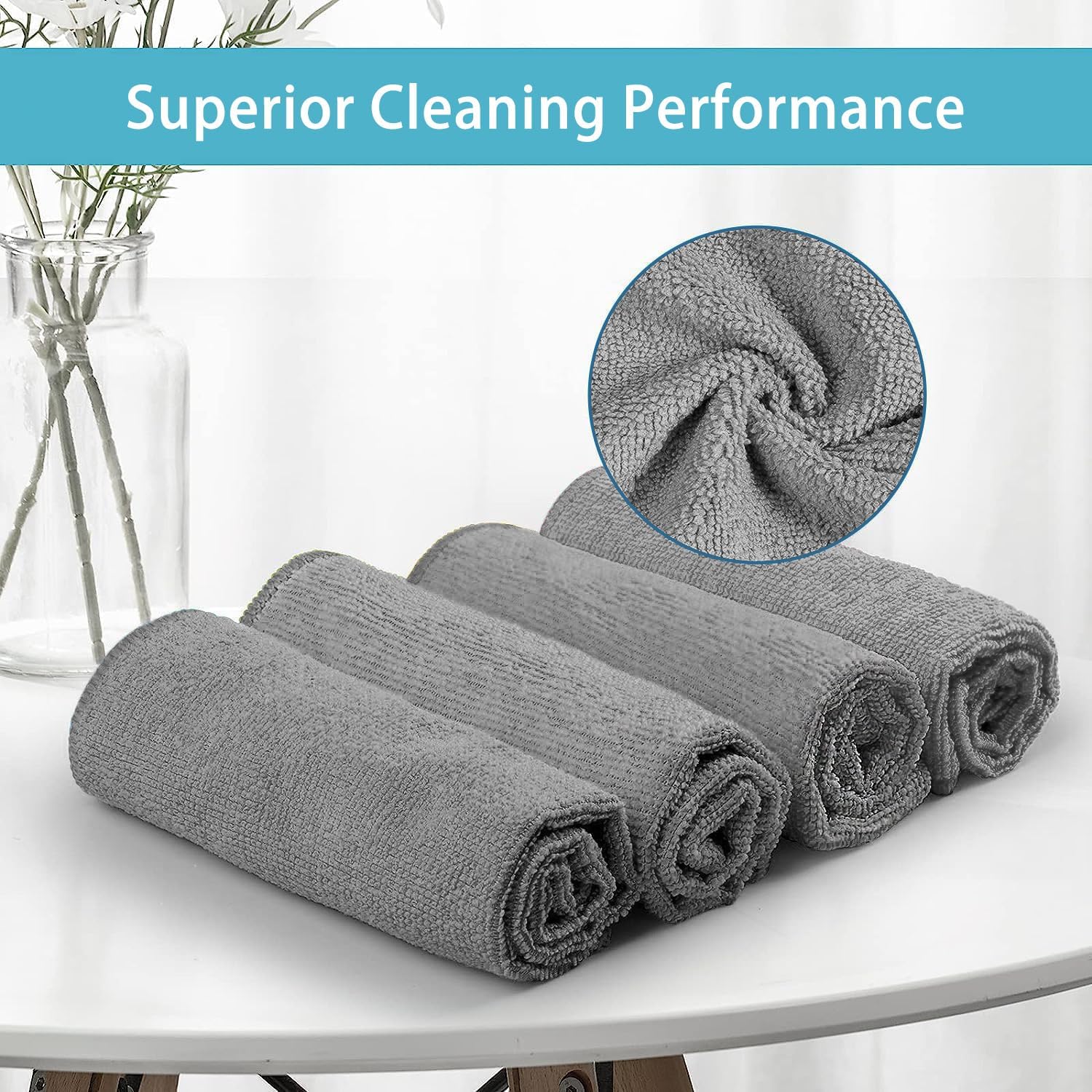 HOMEXCEL Grey Microfiber Cleaning Cloth, 50 Pack Cleaning Towels for Kitchen, Lint Free, Scratch-Free, Highly Absorbent, and Reusable Cleaning Rags for House, Window and Glass, Cars, 11.5 X11.5 inch