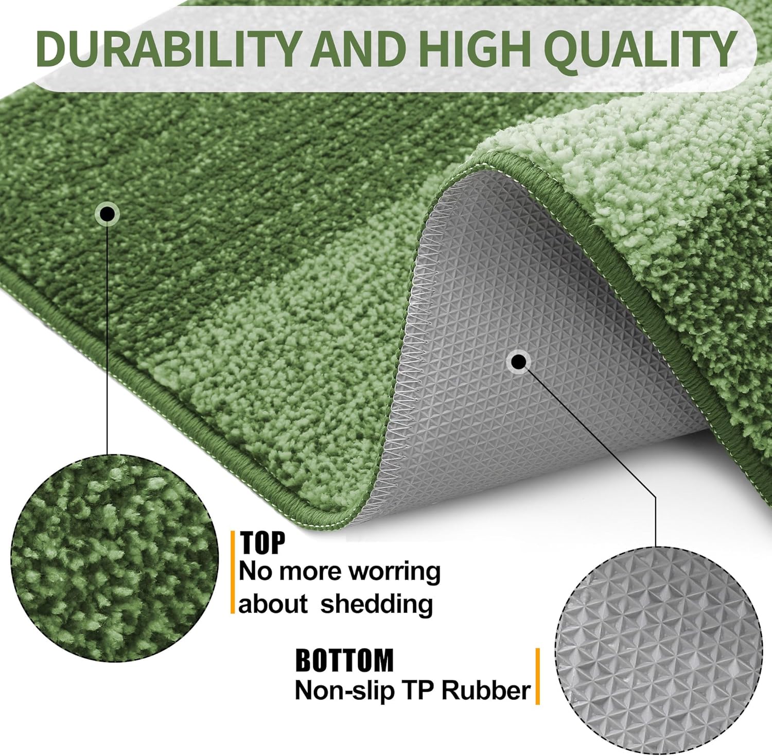 Kitinjoy Indoor Outdoor Door Mat, 47x20 Non-Slip Absorbent Dirt Trapper, Low-Profile Washable Inside Entrance Front Floor Mat, Sturdy Soft Entry Doormats for Entryway, Green