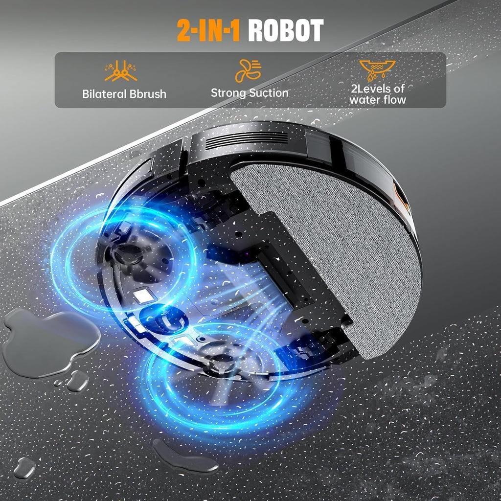 Robot Vacuum and Mop Combo, 2 in 1 Vacuuming & Mopping Robot with Schedule, App/Bluetooth/Voice, 3200Pa Max Suction, Self-Charging Robot Vacuum Cleaner, Slim, Ideal for Pet Hair, Hard Floor, Carpet