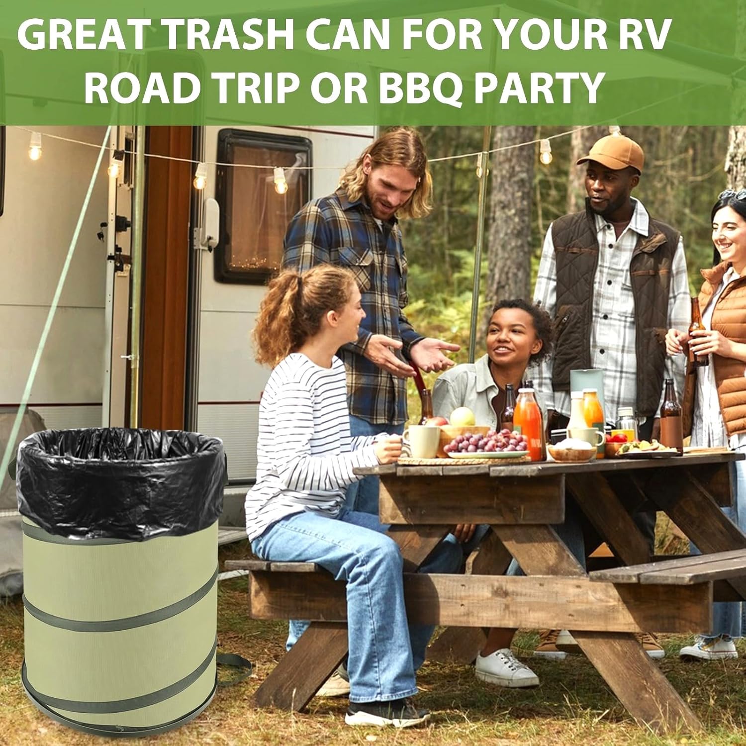YUDI & GARDEN 45 Gallon Hard Bottom Collapsible Garden Bag｜Collapsible Trash Can｜Camping Trash Can, for Collecting Weeds or Party and Yard Waste
