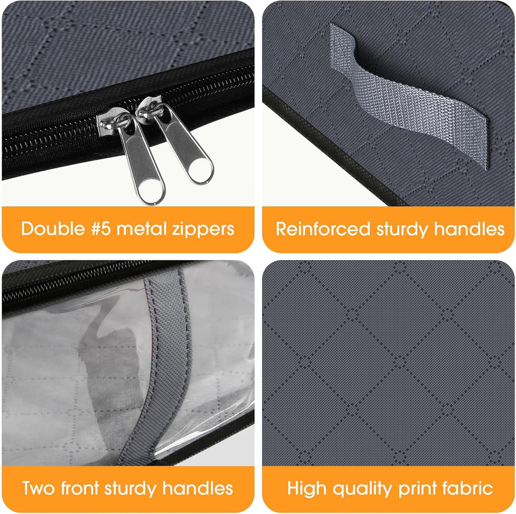 StorageRight Under Bed Storage Bins, 8-Pack 40L Foldable Fabric Storage Bags with Transparent Window, Breathable Organizer for Clothes/Blanket/Comforter/Quilt, Grey
