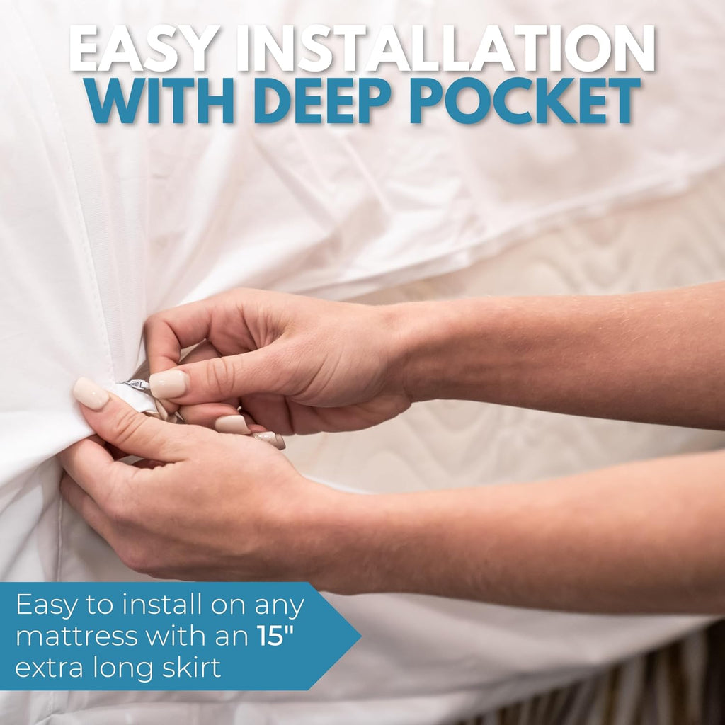 Queen Size 60x80” Premium Waterproof Zippered Mattress Encasement, 100% Cotton, Hypoallergenic, Six Sided Mattress Cover, Invisible Zippered, Soft Breathable up to 15" Deep - Rest Line
