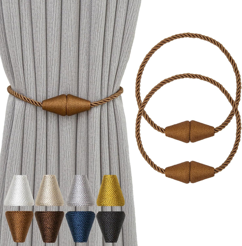 Magnetic Curtain Tiebacks 2 Pack Outdoor Rope Curtain Tie Backs Decorative Window Treatment Holdbacks for Home Decorative Curtain, Khaki