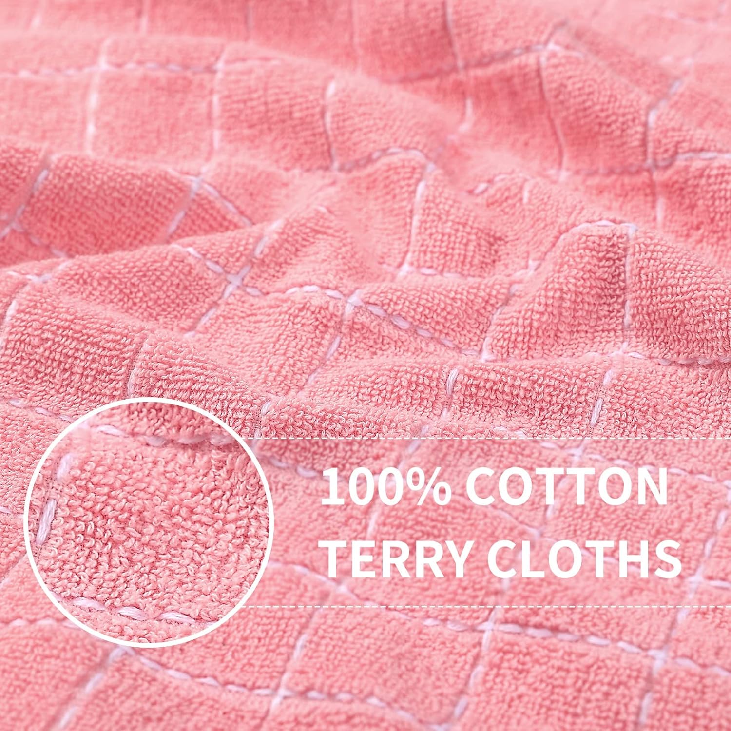 Homaxy 100% Cotton Terry Kitchen Towels(Pink, 13 x 28 inches), Checkered Designed, Soft and Super Absorbent Dish Towels, 6 Pack