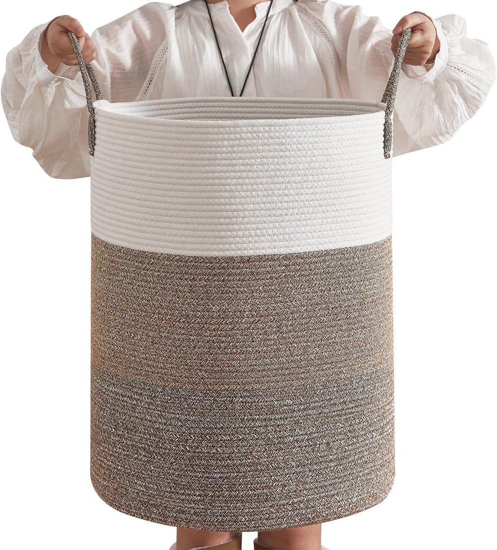 CLHMILY&Z 80L Laundry Basket Round Storage Rope Basket - 16.5x22.5 Inches - Laundry Hamper in Bedreoom and Mutil Storage Bin for Blankets, Toys, and Nursery Essentials