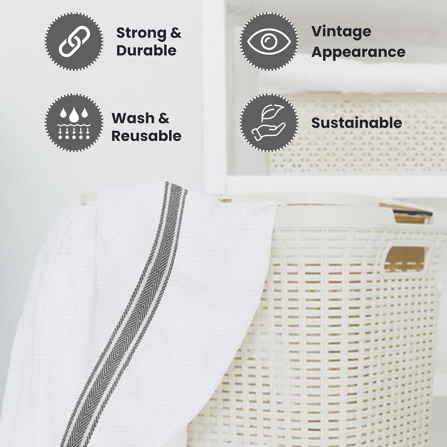 WHITEWRAP Kitchen Dish Towels for Kitchen, Highly Absorbent for Drying and Cleaning, Durable and Soft Tea Towels – 6 Pack, 100% Ring Spun Cotton 15 x 25 Inches – Grey