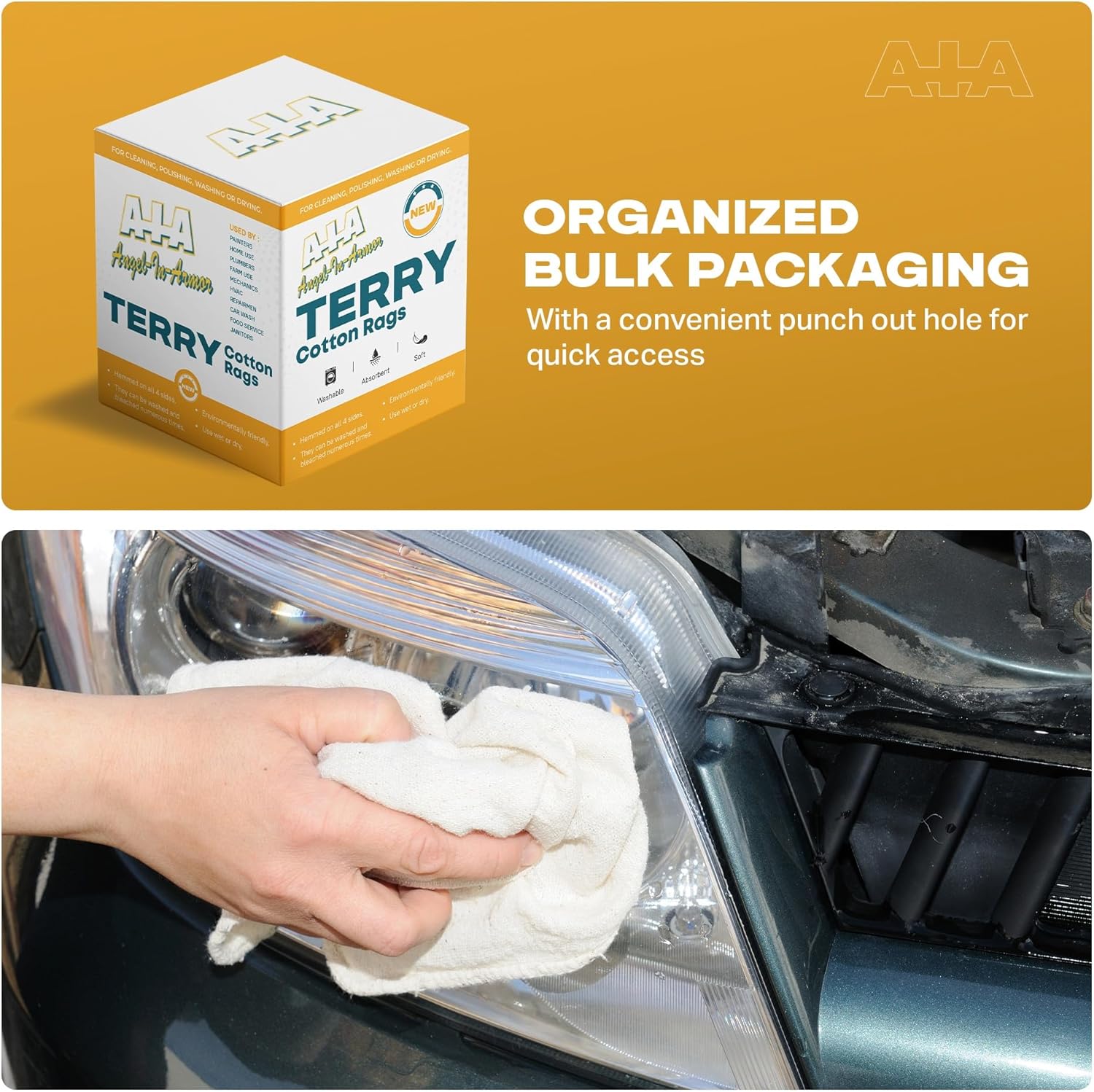 Angel-in-Armor White Terry Cloth Rags (16” x 19”) – 25lb Bulk Box of 100% Cotton Cleaning Rags – Reclaimed Towels for Plumbers, Shop Use, Janitorial, and Commercial Cleaning