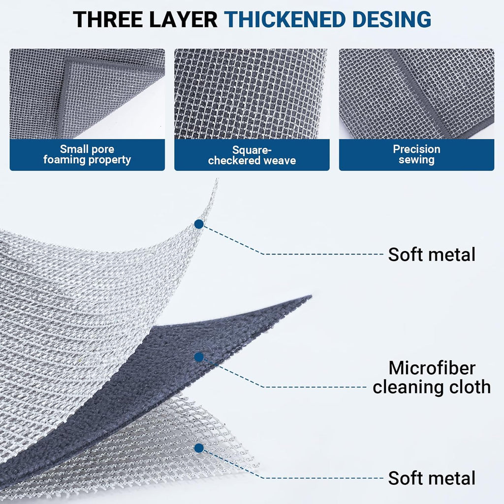 10 Pcs New Upgrade 3-Layer Non Scratch Wire Dishcloth,Wire Dishwashing Rag, Non-Scratch Wire Dishwashing Rags for Wet and Dry, Kitchen Cleaning Dish Rags for Cookware,Sinks, Dishes,Stove