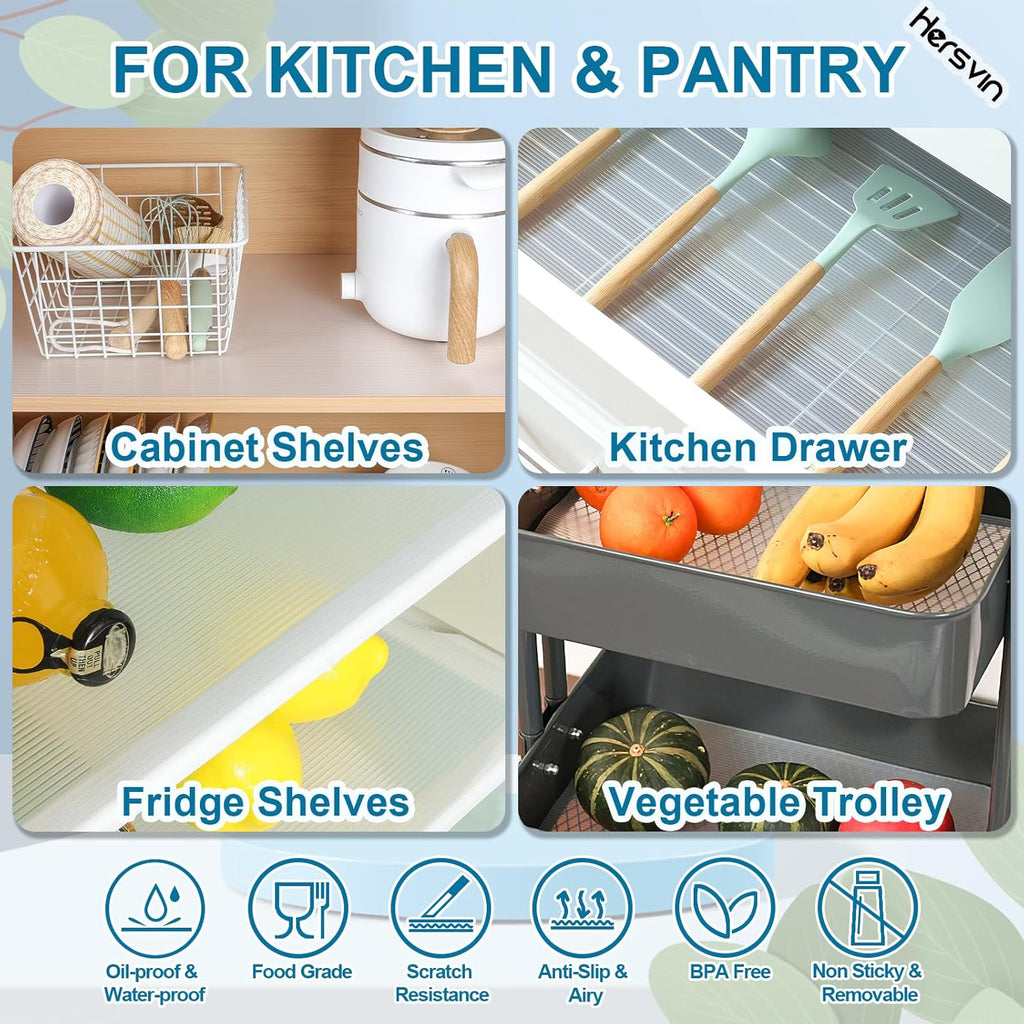 Shelf Liners 14 in x 20 ft EVA Drawer Mats, Non-Adhesive Cupboard Protector, Kitchen Cabinet Lining Fridge Liner (Clear Stripe, 35.6x610cm)