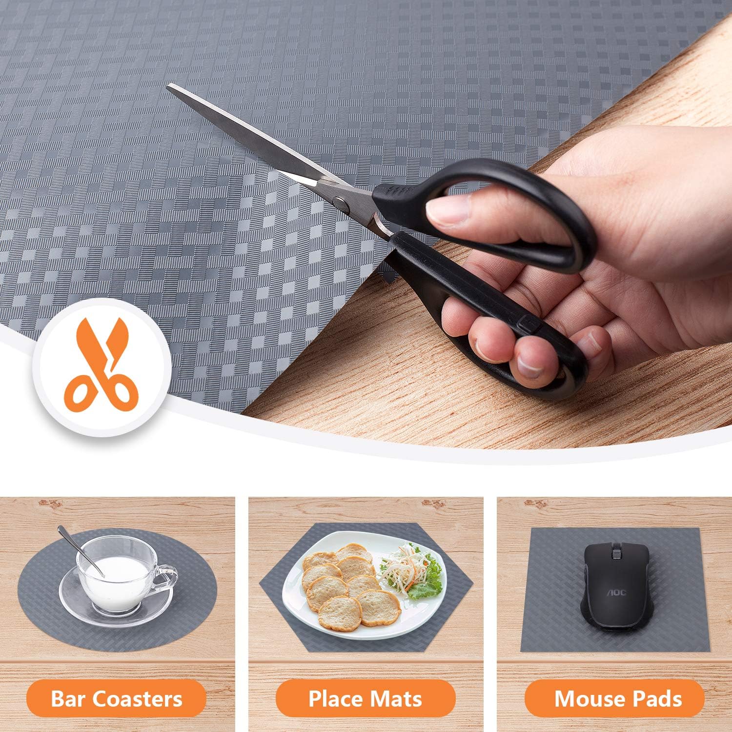 Shelf Liners for Kitchen Cabinets Refrigerator Liners Waterproof & Oil-Proof Kitchen Cupboard Liner Plastic Drawer Mats EVA Material Non Adhesive Fridge Liner for Shelves Gray 11.8 x 59 Inch