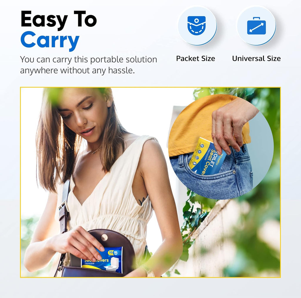 Toilet Seat Covers Disposable Flushable Travel Pack of 100 XL-Disposable Toilet Seat Covers-Biodegradable Paper-Kids Men Women Adults Toiletries-Airplane Camping Travel Essentials Accessories