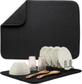 S&T INC. Dish Drying Mat XL, 18” x 24”, Absorbent Microfiber Kitchen Counter Mat, Drying Pad for Dishes, Utensils, Pots and Pans, Extra Large, Diamond Texture, Black