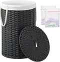 Large Laundry Hamper Laundry Basket Round 34.3 Gal (130 L) Handwoven Wicker Laundry Baskets Rattan Laundry Basket with Laundry Bag Handles 2 Mesh Bags for Living Room Bedroom Black