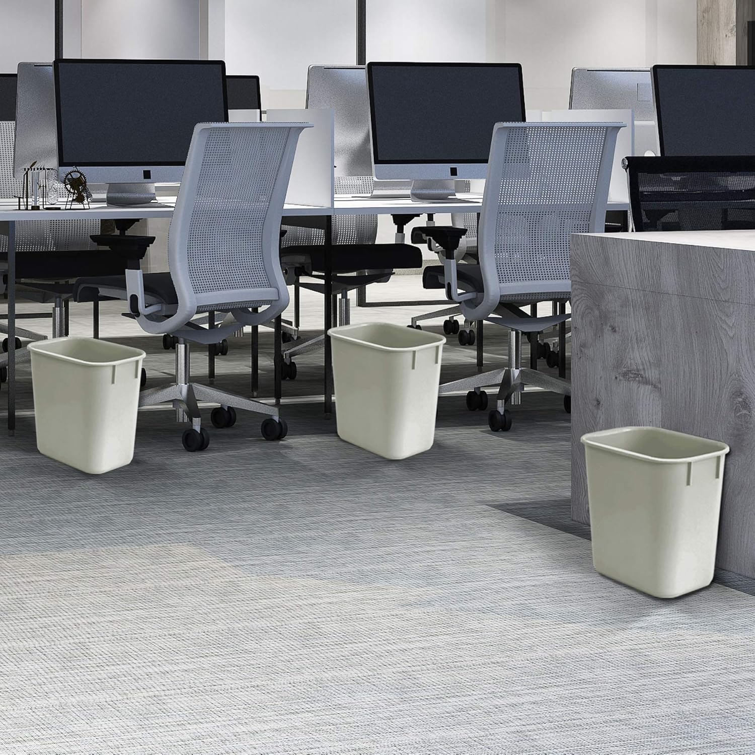 Acrimet Wastebasket, Deskside Bin, 3.25 Gallon/13 Quart/ 12 Liter (Plastic) (Light Gray Color) (Set of 4)