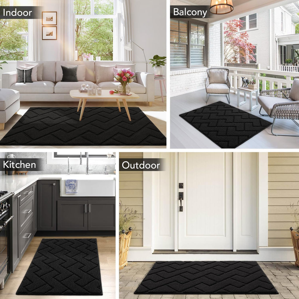 hicorfe Front Door Mat Outside Entrance,32"x40" Absorbent Muddy Dirt Resist Welcome Door Mats Outdoor Indoor,Stain and Fade Resistant,Non Slip Backing Entry Mat Doormat for Entryway(Black)