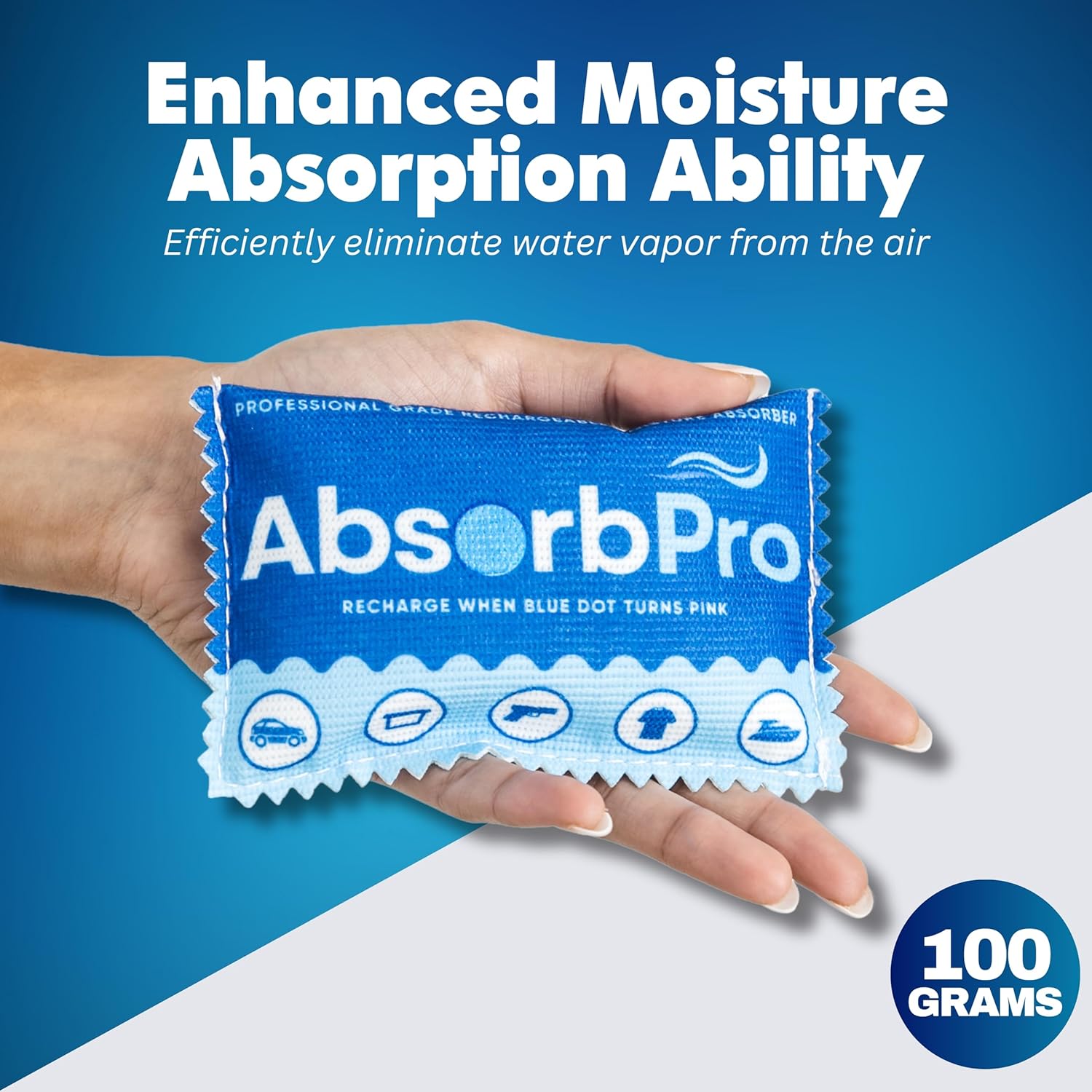 Rechargeable Dehumidifier Bag 10-Pack - 100g Reusable Moisture Absorbers - Silica Gel Packets for Bins, Totes, Gun Safe, Food Storage, Clothes, Cars, and Boats