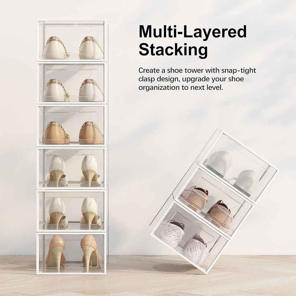 SEE SRPING XX-Large Shoe Storage Box Fit Size 14, Clear Plastic Stackable Shoe Organizer for Closet, Shoe Rack Sneaker Containers Bins Holders, Drawer Organize Unit, 12 Pack Clear