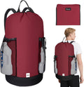 BALEINE 120L Laundry Bag Backpack, 900D Oxford Fabric Large Travel Laundry Bags with Shoulder Straps and 2 Mesh Pockets for College Dorm, Apartment, Laundromat (Red, 120L)