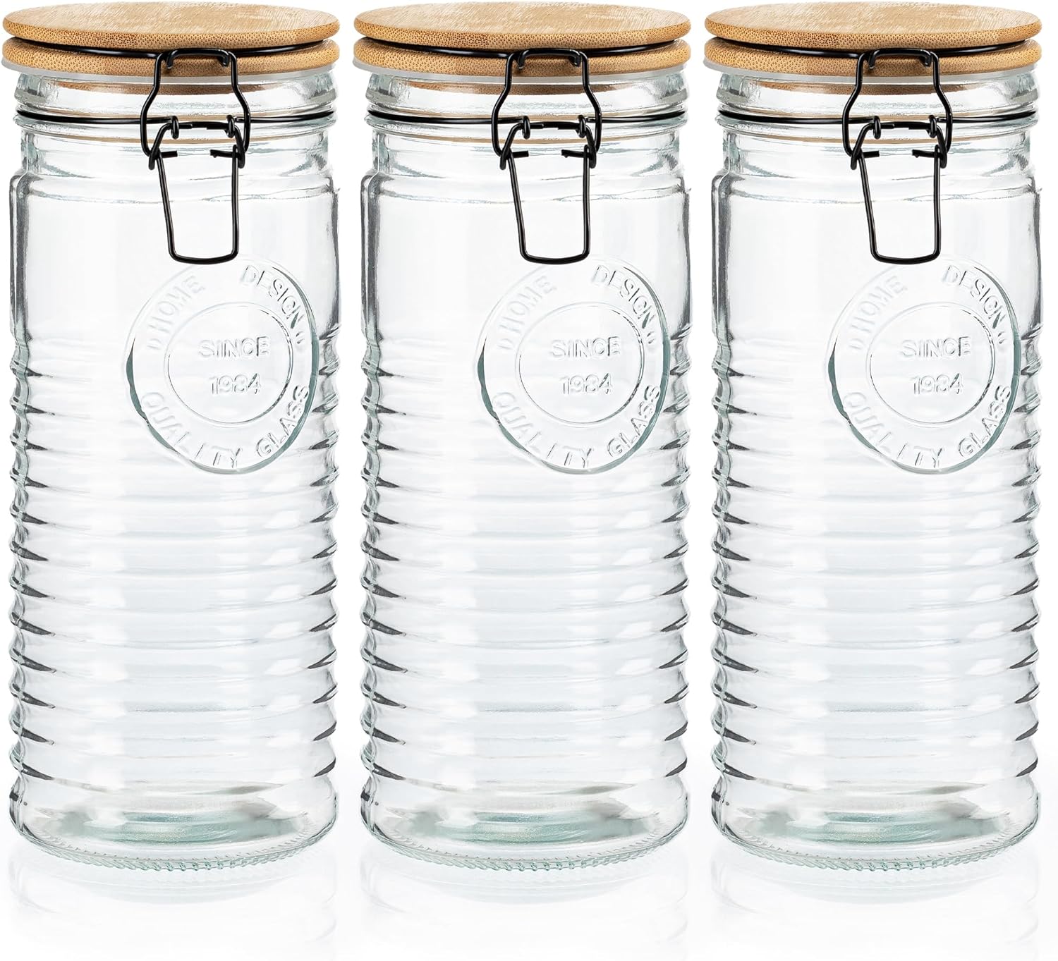 kitchentoolz Glass Storage Canister with Airtight Clasp Lids - Set of 3 Mason Jar Storage Containers for Cereal, Coffee & Rice - 56 Ounce Pantry Organizing Canister Set