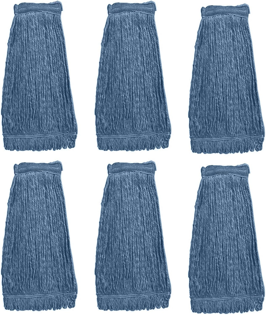 KLEEN HANDLER HEAVY DUTY Commercial Mop Head Replacement, Wet Industrial Blue Cotton Looped End String Cleaning Mop Head Refill (Pack of 6)