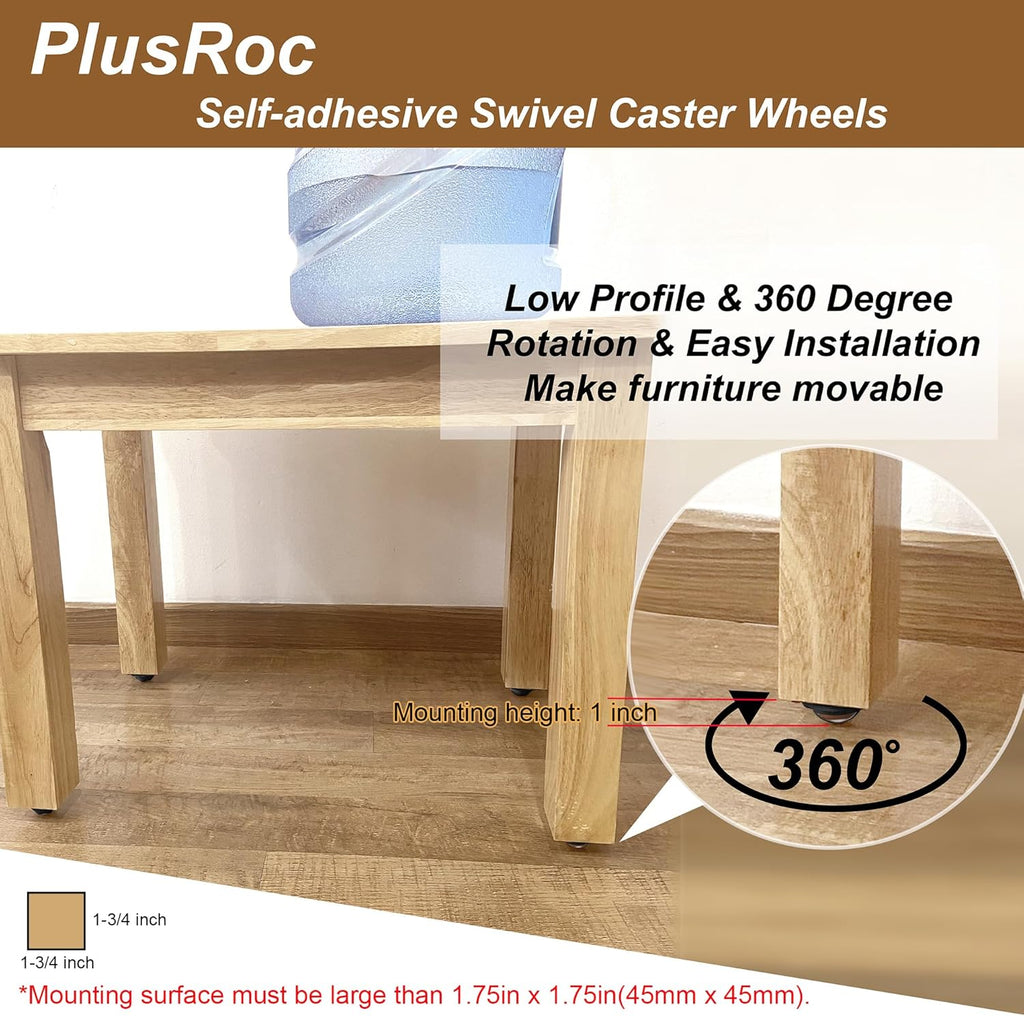 PlusRoc 8 Pack Self Adhesive Caster Wheels 1 Inch for Appliance Sliders Rollers, Load Capacity 28LBS Per Wheel, Low Profile Swivel Wheels for Furniture Storage Bins, Black