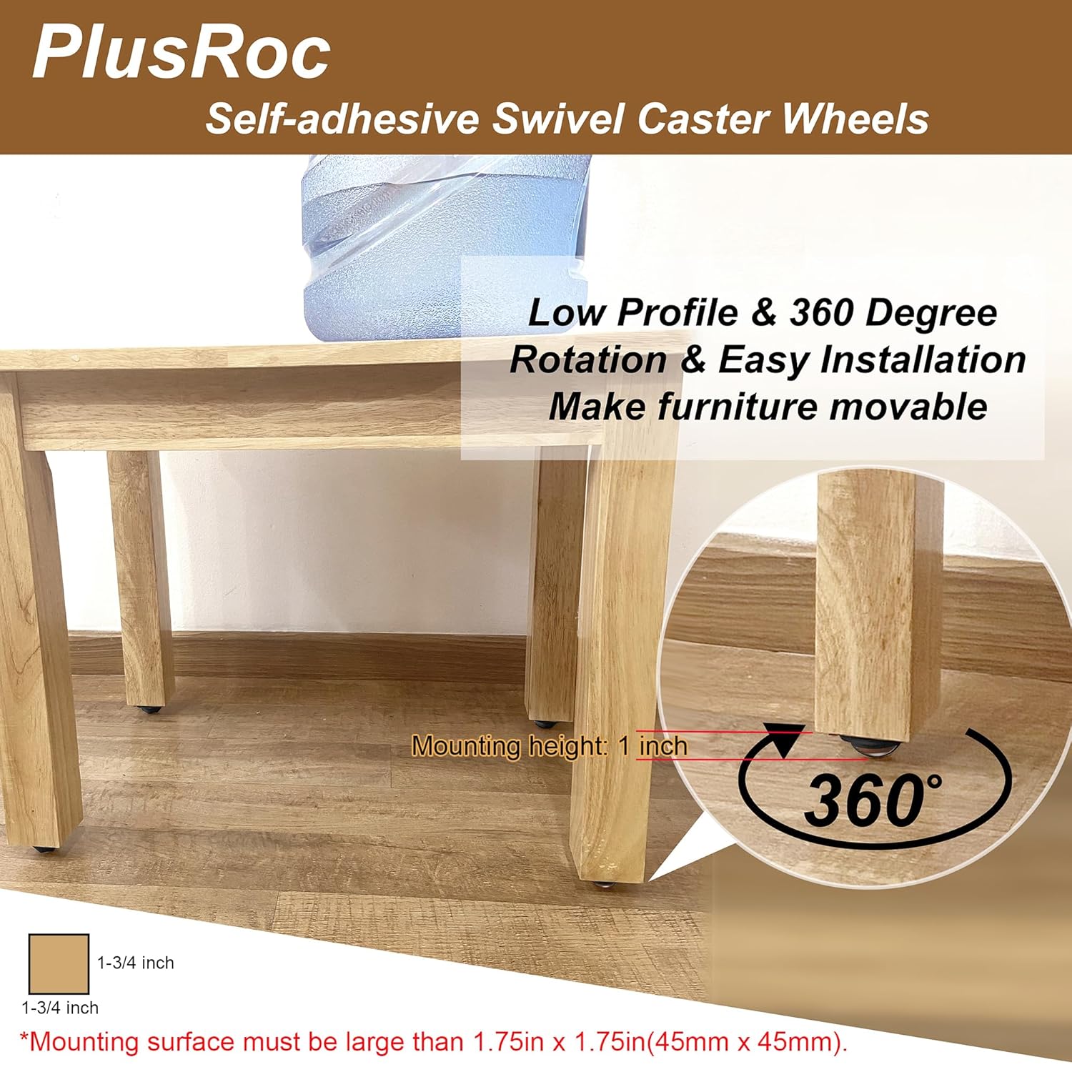 PlusRoc 16 Pack 1 Inch Self Adhesive Caster Wheels for Furniture Mop Bucket, Load Capacity 28 LBS Per Wheel, Low Profile Swivel Wheels for Small Appliance Storage Bins