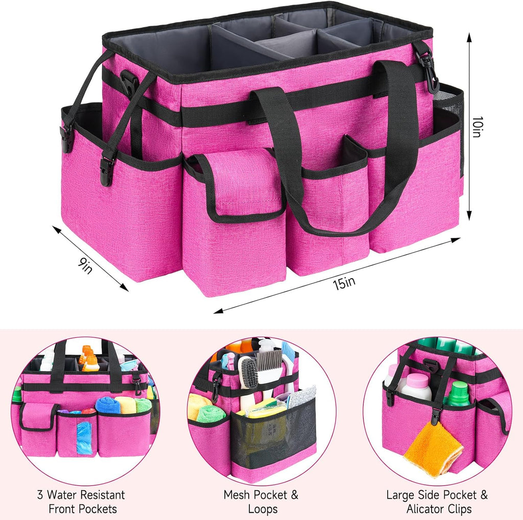 Cleaning Caddy Bag,Large Cleaning Supplies Organizer with Handle for Housekeepers,Red