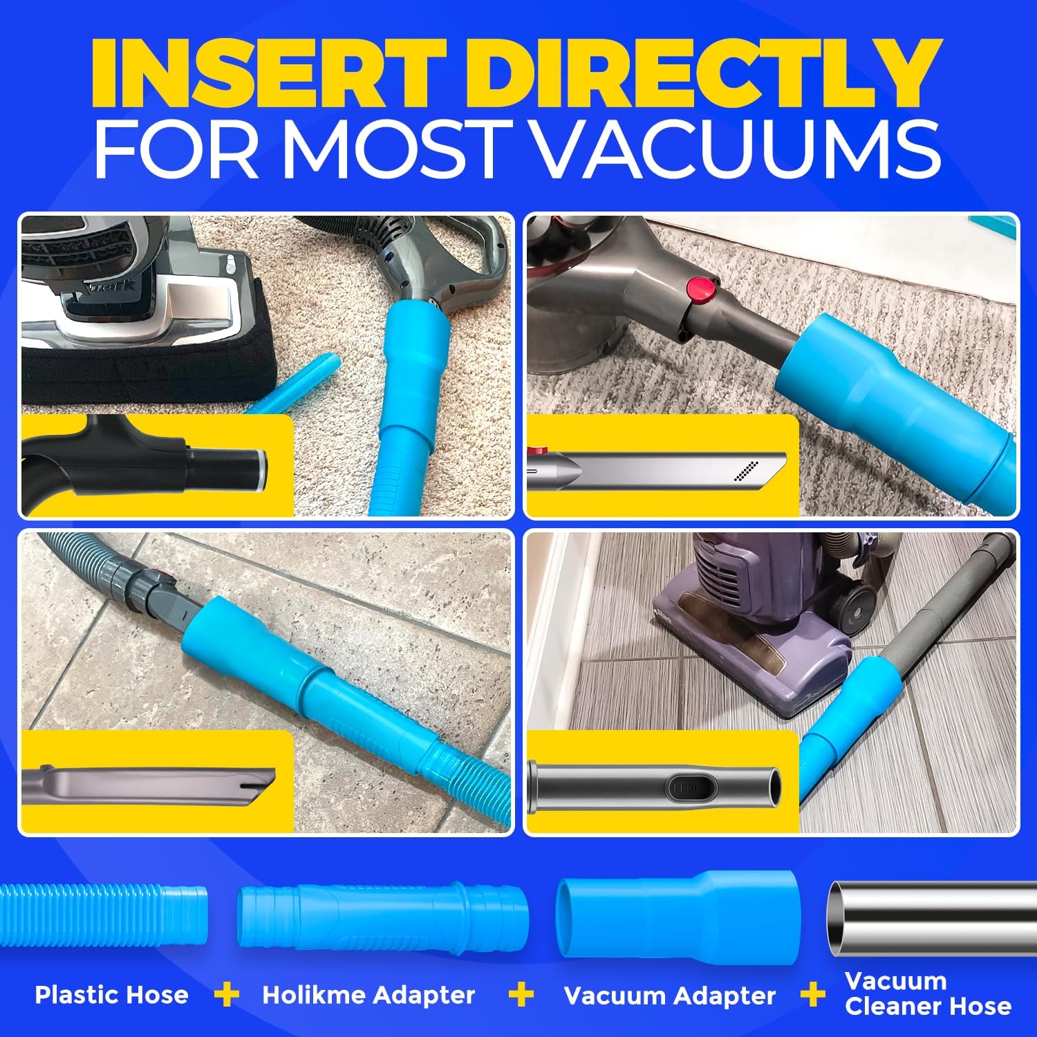 Holikme 2 Pieces Dryer Vent Cleaner Kit, Dryer Lint Vacuum Attachment and Flexible Dryer Lint Brush, Dryer Vent Vacuum Hose Attachment,Blue