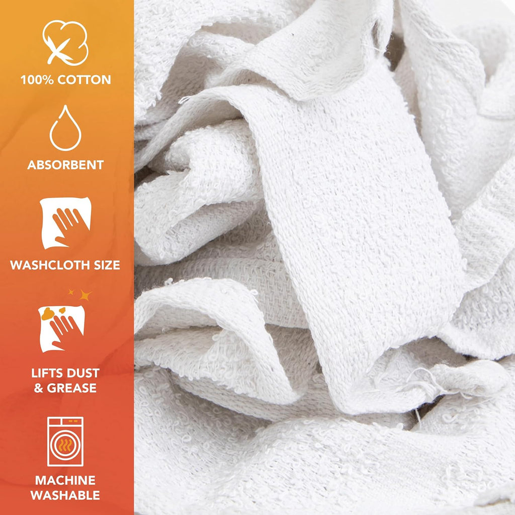 Arkwright W11 Terry Cloth Towels for Cleaning - Soft Cotton Blend Washable Multi-Purpose Bar Mop, Absorbent & Quick Dry, Box of Rags for Kitchen, Auto Shop, and Garage, 5 lb, White