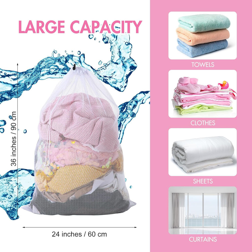 Berlune 30 Pack 24 x 36 Inches Large Mesh Bags for Laundry, Wash bags, Sturdy Mesh Material Closed with Drawstring, Factory, University, Dormitory, Travel and Apartment Dweller (White)