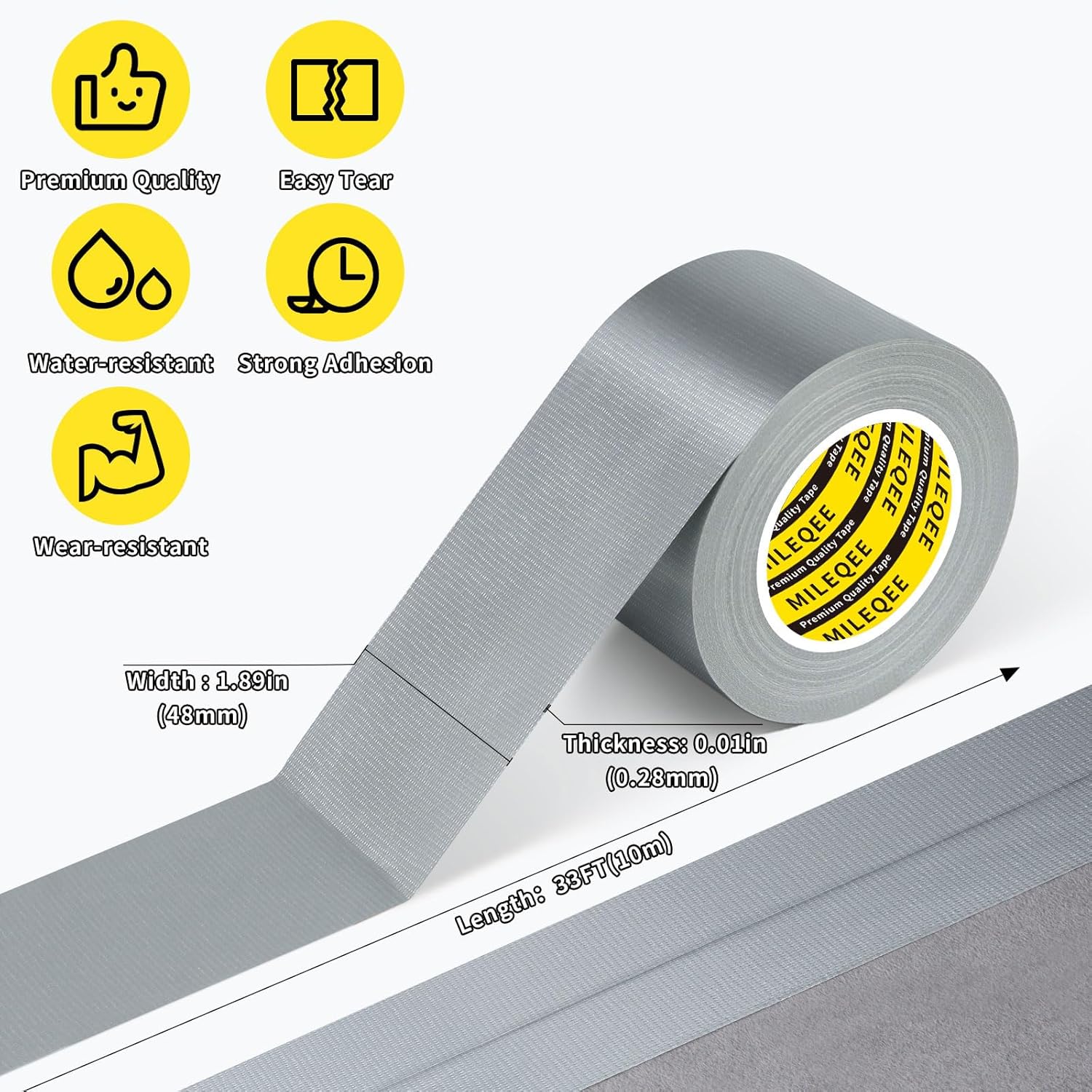 Cloth Duct Window Seal Strip Tape for Winter, 1.89in x 33FT, Weather Stripping Sealing Insulation Tape for Windows and Door, Easy Tear Sealer Draft Blocker Silver