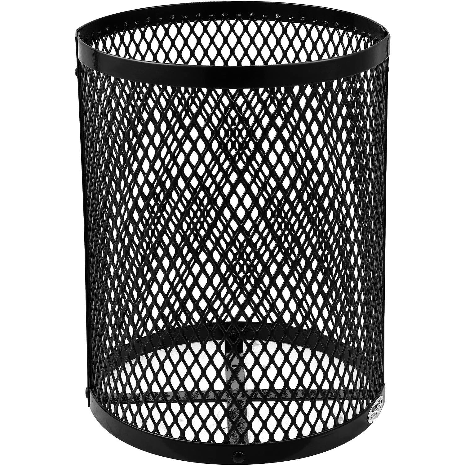 Global Industrial Outdoor Diamond Steel Trash Can with Rain Bonnet Lid and Plastic Liner, 36 Gallon Capacity, Black, Thermoplastic Coating, 23-1/2" Diameter, 40-1/2"H