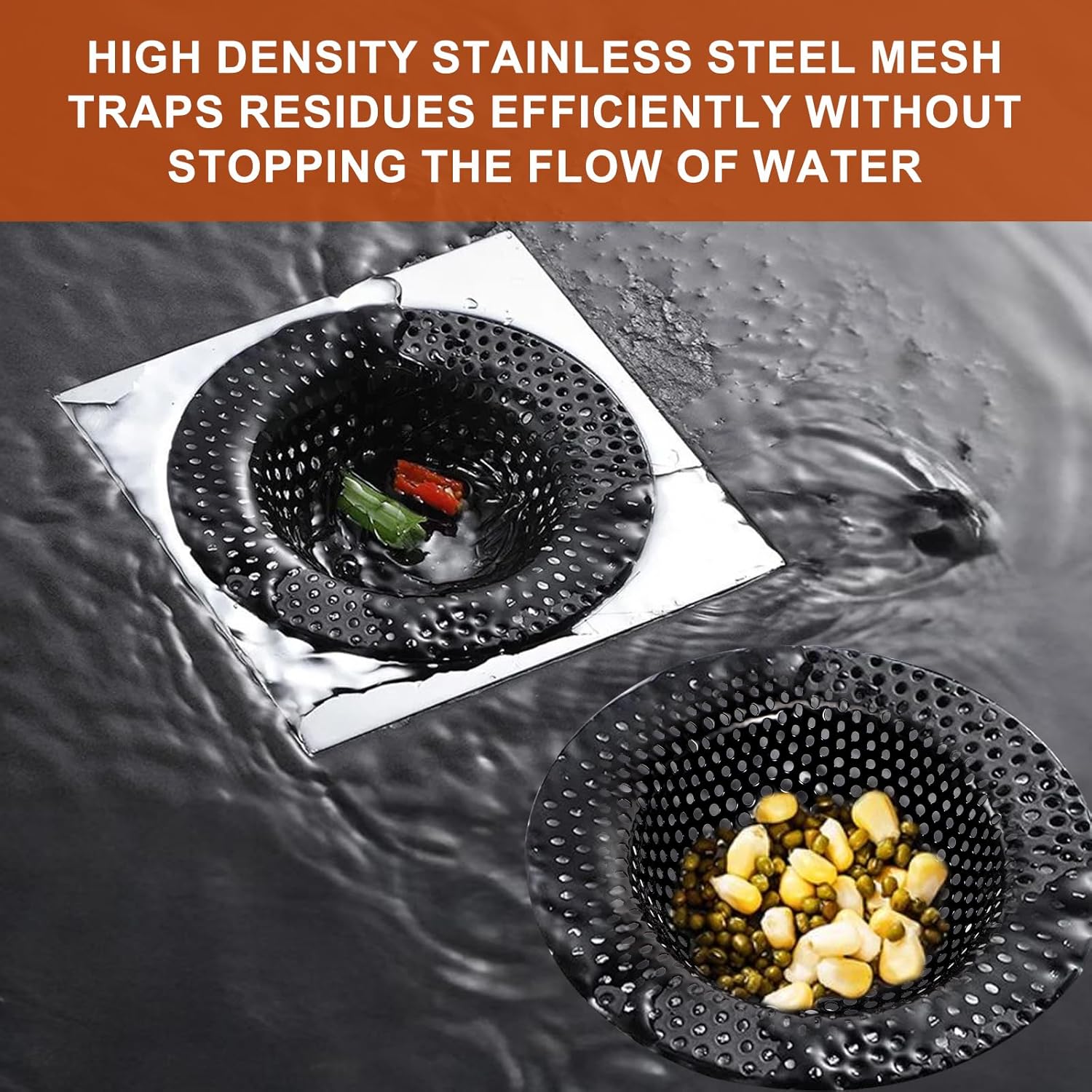 2 Pcs Black Stainless Steel Mesh Sink Drain Strainer, 4.45" Top/2.95" Kitchen Filter Trap Basket,Large Food Catch for Bathroom Bathtub Wash basin Floor drain balcony RV Drain Hole Electroplated Coatin