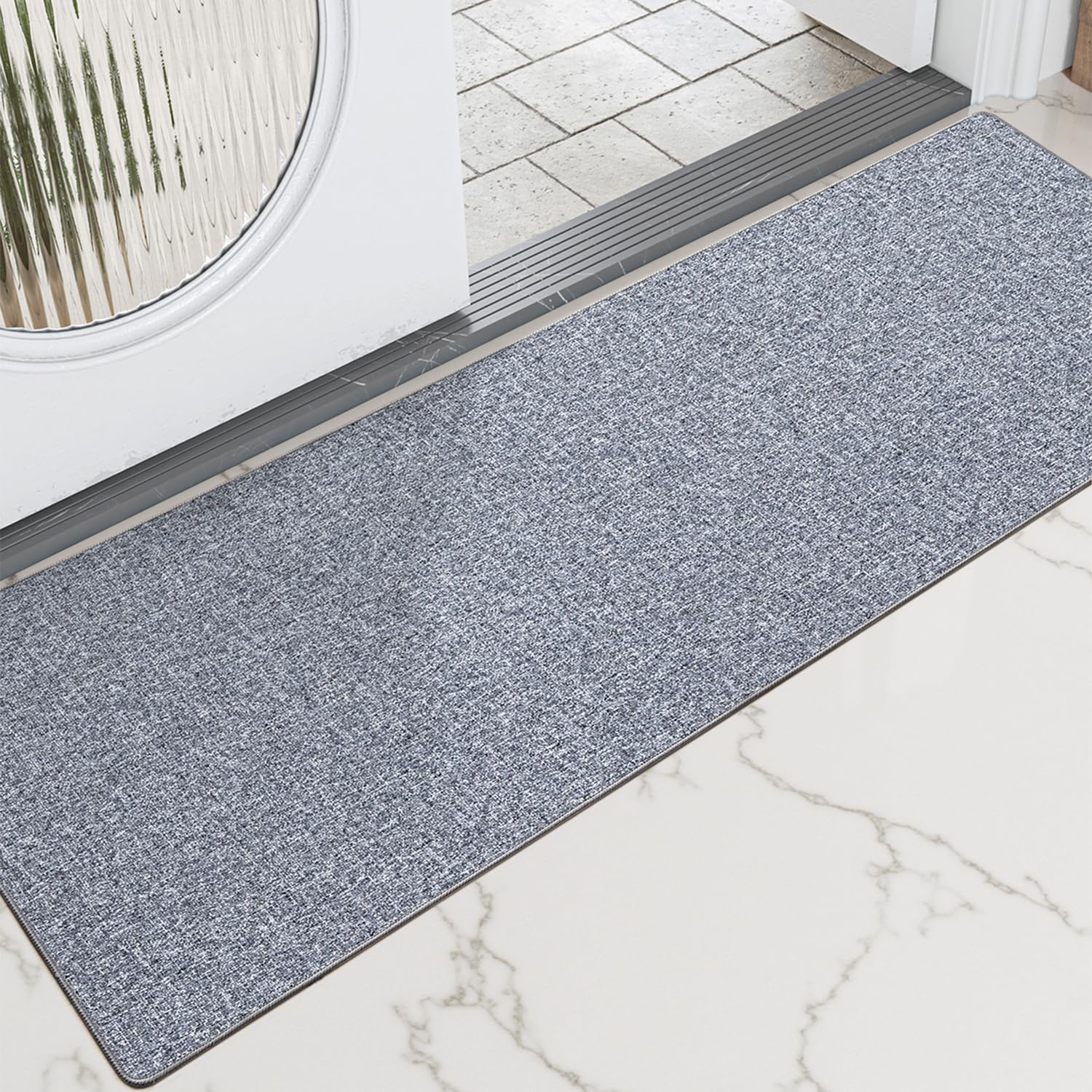 LUMI Ultra Thin Door Mat for Entryway,18"x59" Low Profile Non Slip Rubber Backing Indoor Doormat, Easy Clean Welcome Entrance Mat for Inside House, Patio,Light Grey
