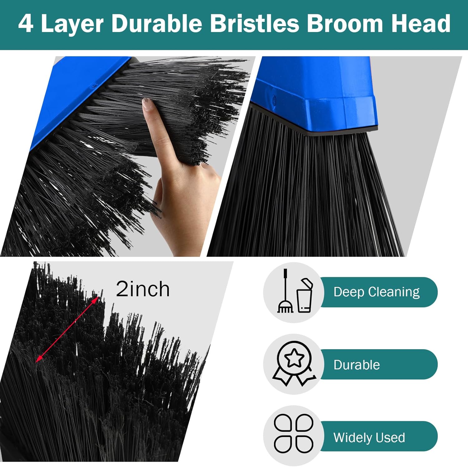 8 Pcs Outdoor Broom for Floor Cleaning 54 Inch Commercial Heavy Duty Broom Long Handle Kitchen Household Angle Brooms for Sweeper Sweeping Indoor Dust Hair Cleaner Corn Shop(Blue)