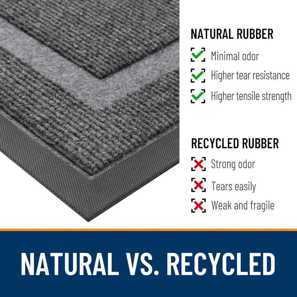 OLANLY Front Door Mat Indoor Outdoor Entrance, Waterproof All-Season, All-Weather Doormat, Sturdy Natural Rubber, Fade Resistant, Low Profile, Easy Clean Patio Porch Entryway Mat, 59x23, Dark Grey