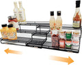 3 Tier Wide Expandable Cabinet Spice Rack Organizer (14.5" to 29.1") - Step Shelf with Protection Railing, Black
