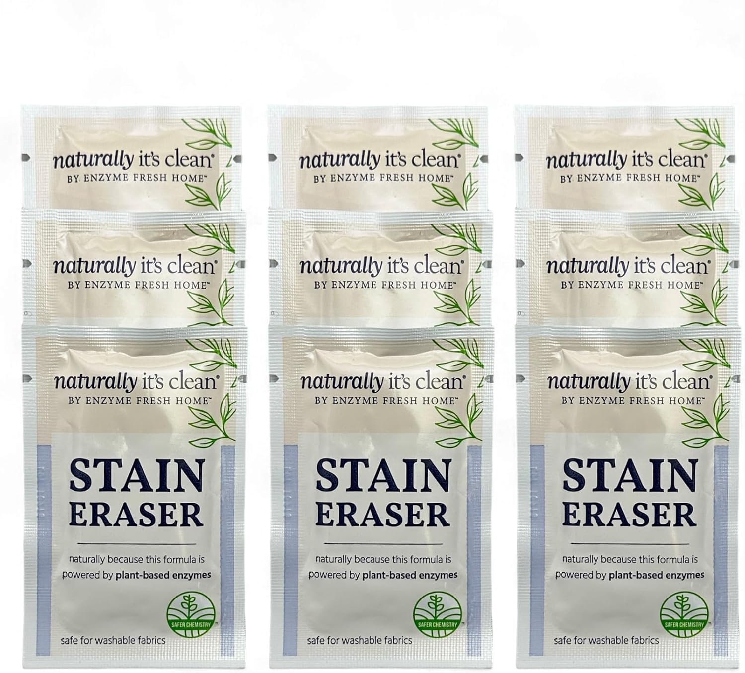 Naturally It's Clean Stain Eraser, Natural Enzymes Based/Biodegradable Instant Stain Removal, Spot Wipe Removes Wine, Coffee, Soda, Spills, Odor on Clothes, Bags, 60 Count (Pack of 1)