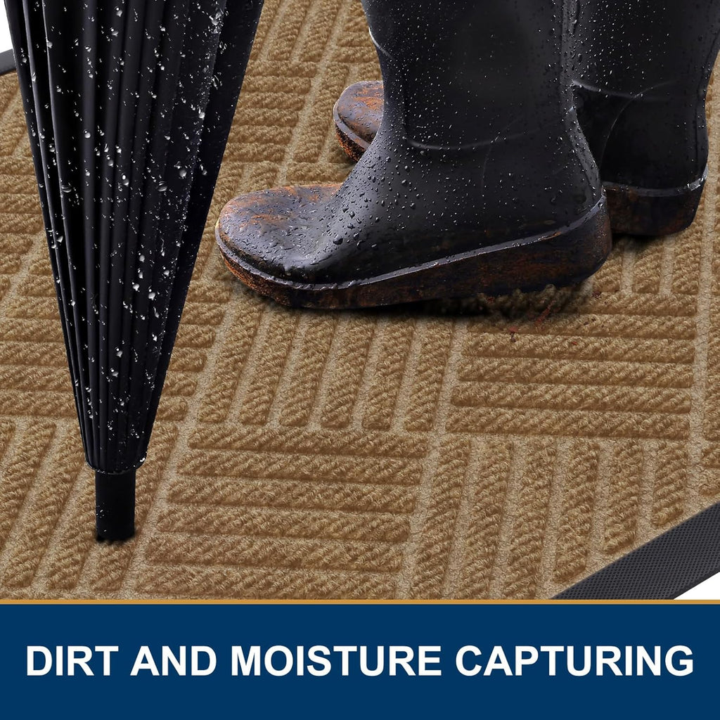 Smiry Front Door Mat Outside Entrance, Heavy Duty Outdoor Indoor Natural Rubber Doormat, Non Slip, Trap Dirt and Moisture, Easy Clean, Low Profile Patio Porch Entryway Mat, 47x23, Coffee