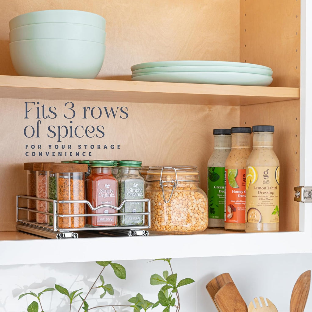 Pull Out Cabinet Organizer for Spices, Cans - Heavy Duty with Lifetime Limited Warranty- Pull Out Spice Rack- Cabinet Pull Out Shelf for Cans,Dishes, Etc, 6-1/2 "W x 10-1/2"D x 2-3/4”H, Chrome