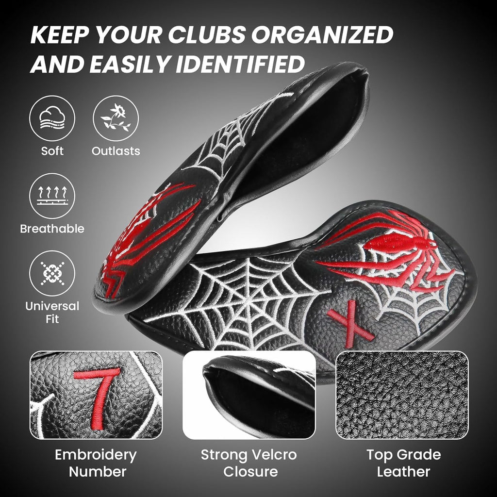 FINGER TEN Premium Synthetic Leather Stylish Iron & Wedge Golf Head Covers Value 12 Piece Set, Embroidered Labels & Fits Most Clubs Gift Set, Travel Protection Accessories