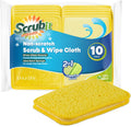 Scrub and Wipe Cleaning Pads [10 Pack] – SCRUBIT Dual Sided Scouring Pad and Sponge - Reusable Kitchen Scrubbing Sponges for Dishes, Pots, Pans Utensils & Non-Stick Cookware (Yellow)